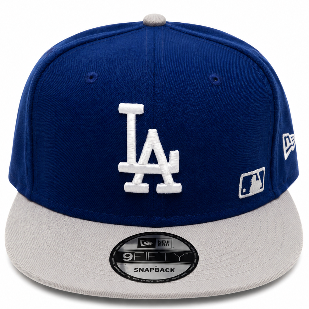 Dodgers royal blue snapback with gray brim and green undervisor - alternate view