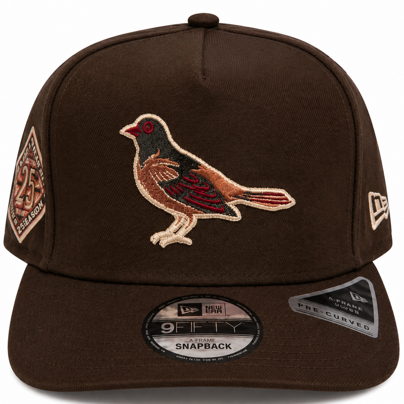 Baltimore Orioles brown New Era 9FIFTY A-Frame snapback hat - back view
