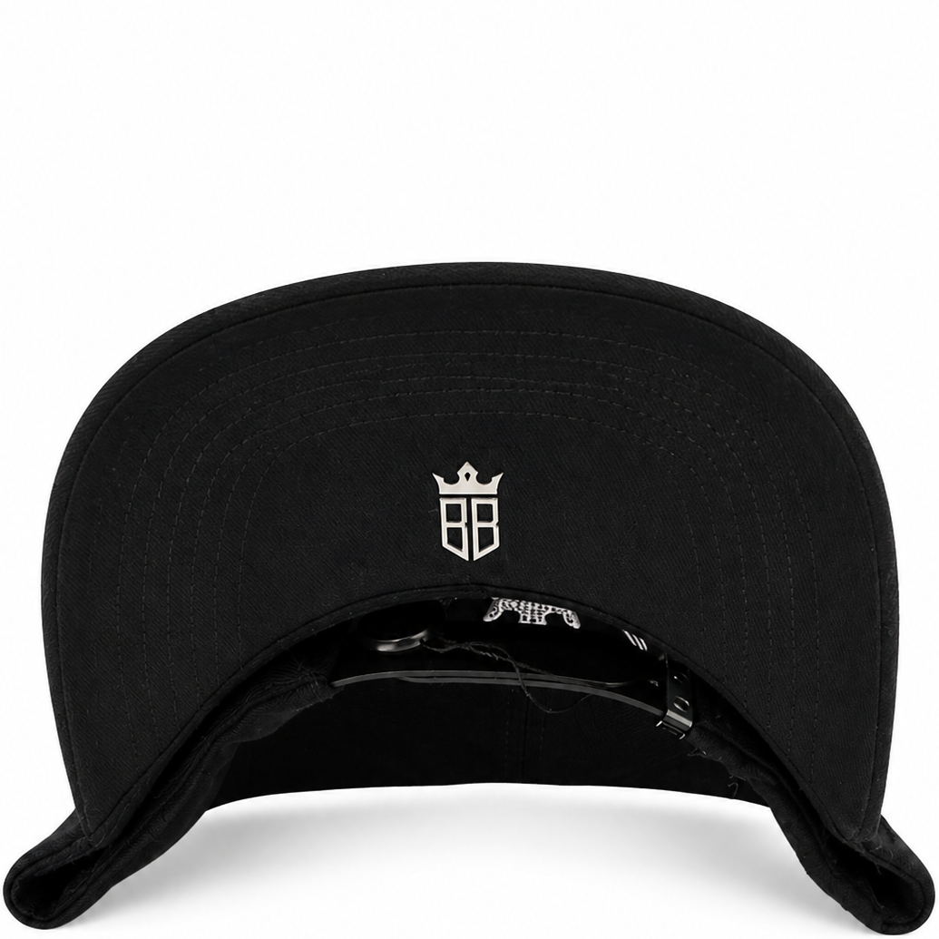 Black rhinestone H star snapback hat with silver H - front view