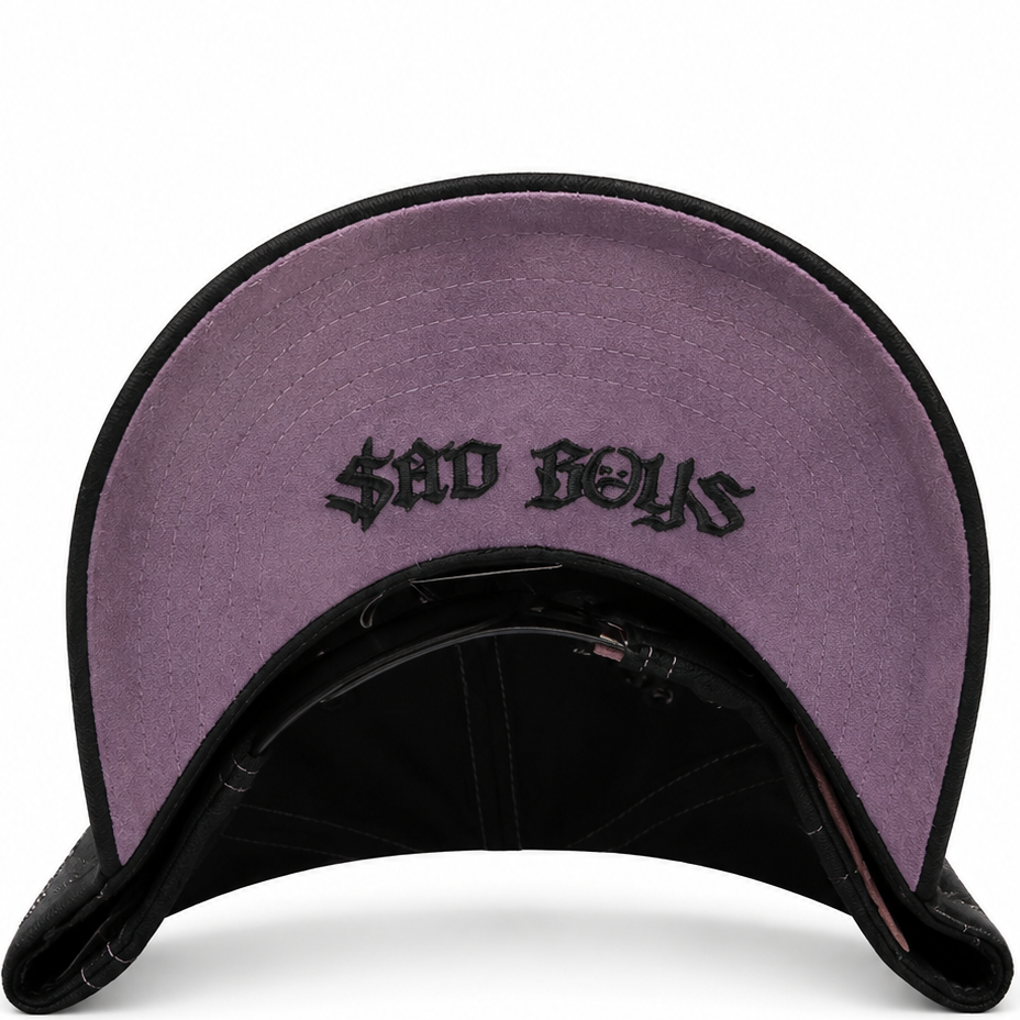 Sad Boyz Forever Alone black and purple snapback hat - front view
