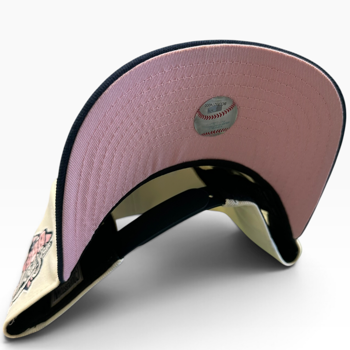 New York Yankees cream navy and pink New Era 9FIFTY A-Frame snapback hat - back view