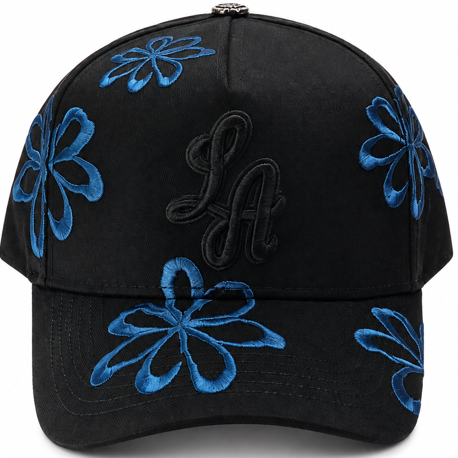 Black & Blue LA Floral Embroidered Cap – front view