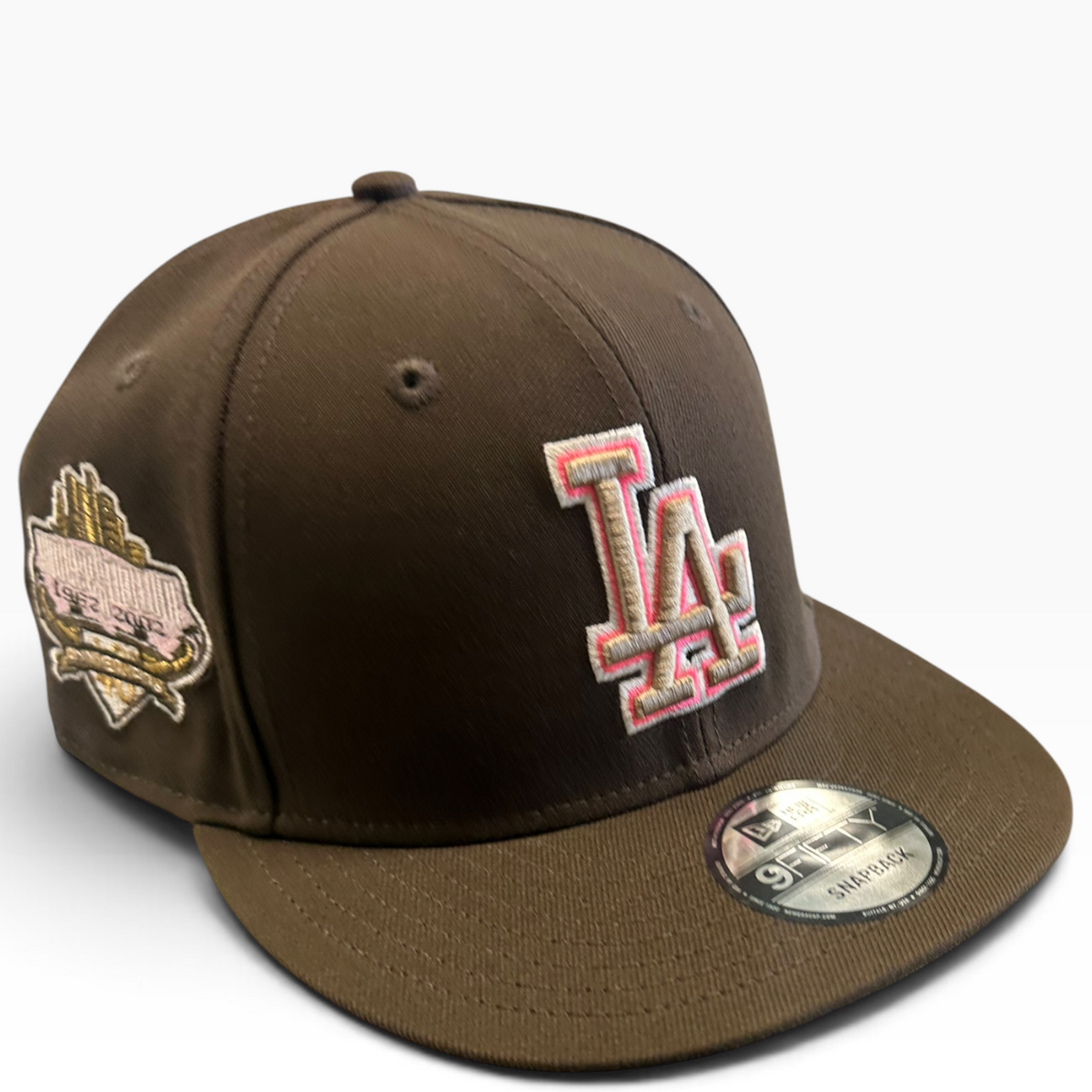 Dodgers brown snapback with 1972 All-Star Game side patch - side view