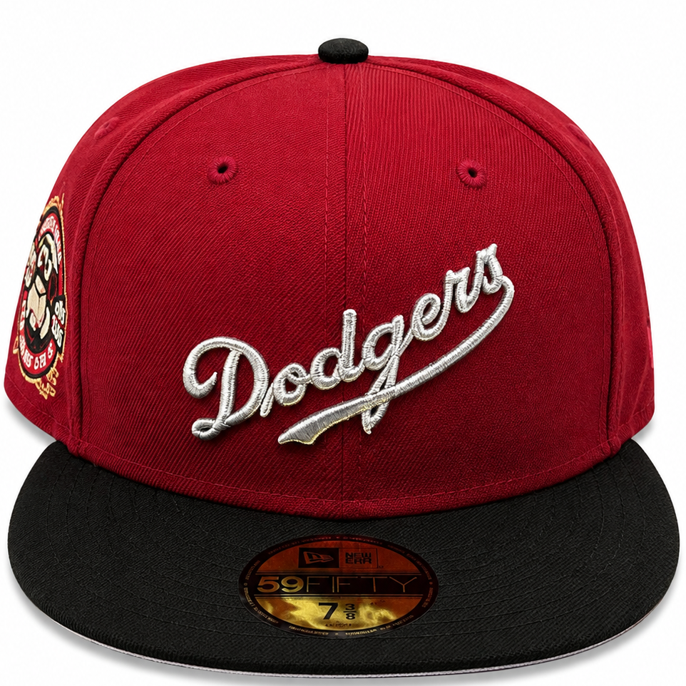 Los Angeles Dodgers Burgundy/Black New Era 59FIFTY fitted hat - side view
