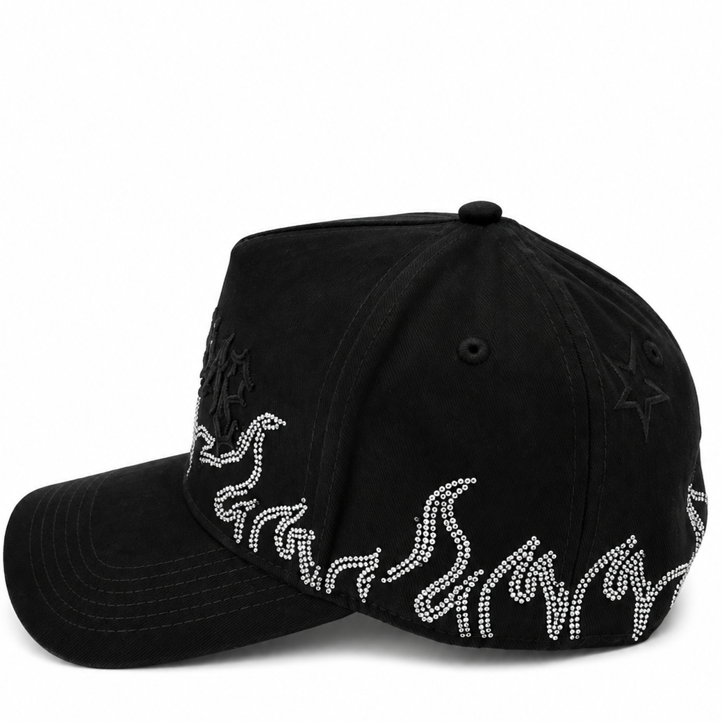 Cash Only rhinestone flame hat - alternate angle