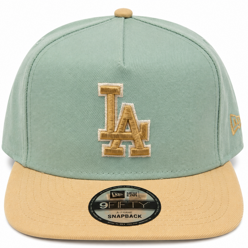 Los Angeles Dodgers mint and tan New Era 9FIFTY A-Frame snapback hat - side view