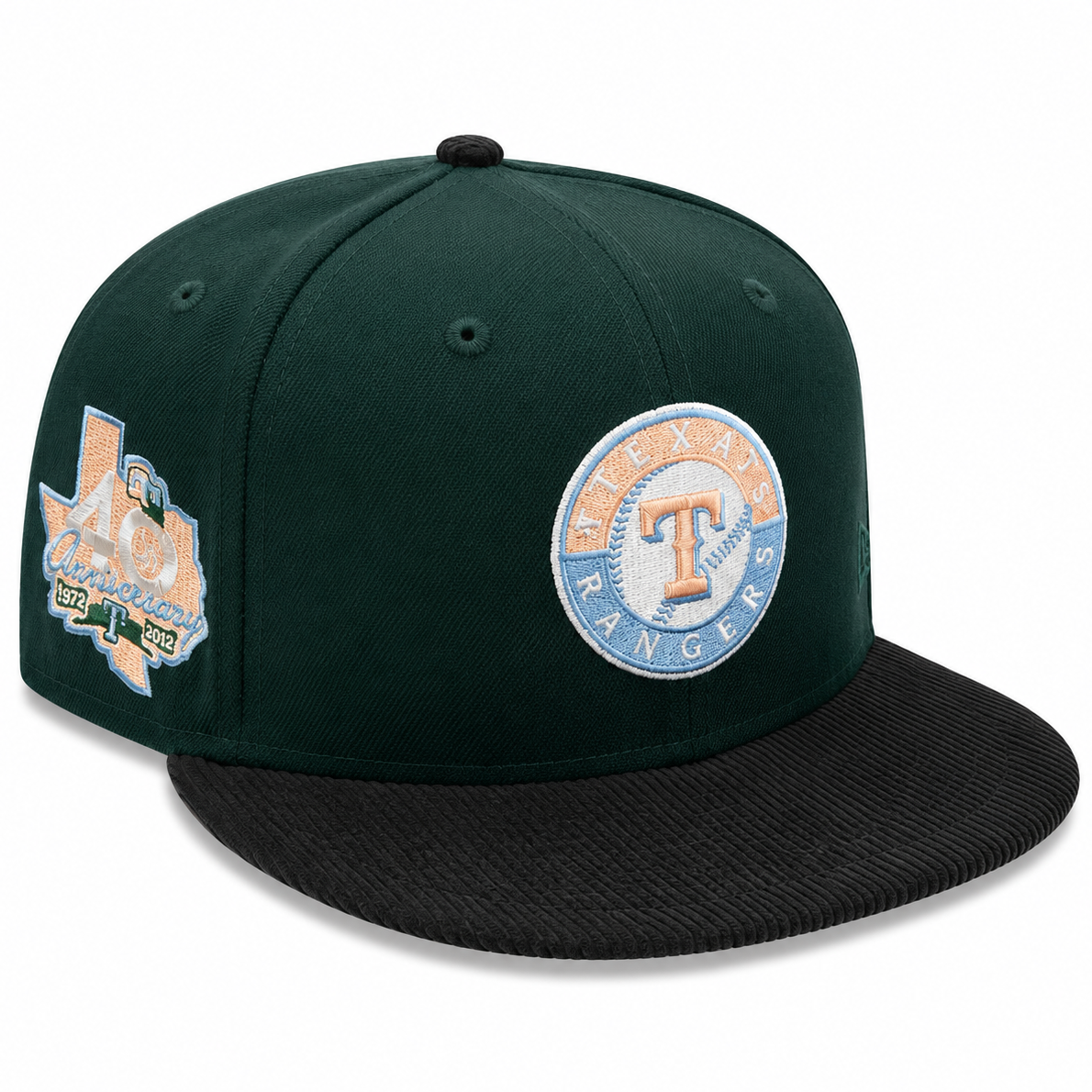 Texas Rangers Dark Green/Black New Era 59FIFTY fitted hat - front view