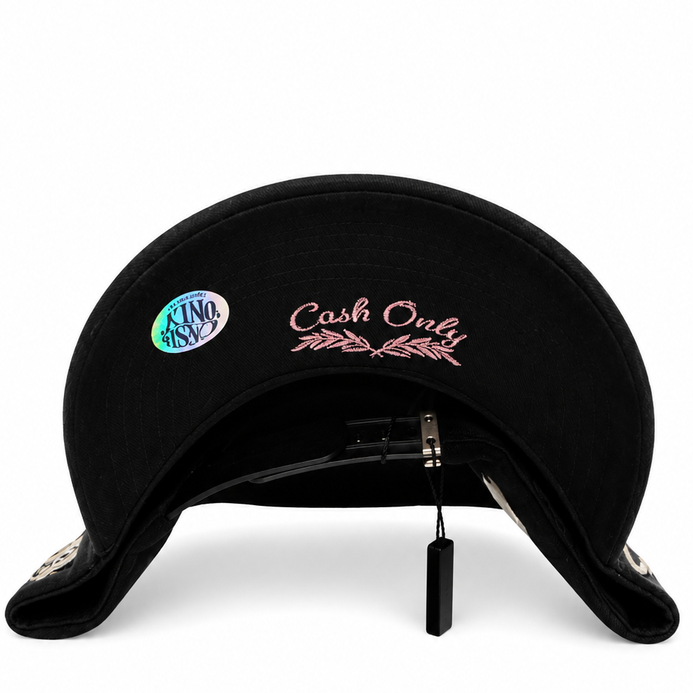 Cash Only black and pink embroidered cap - front view