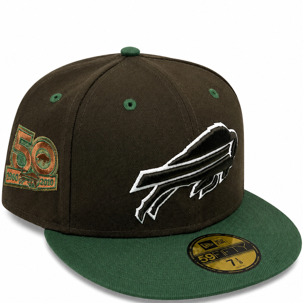 Buffalo Bills Brown & Green New Era 59FIFTY fitted hat - back view