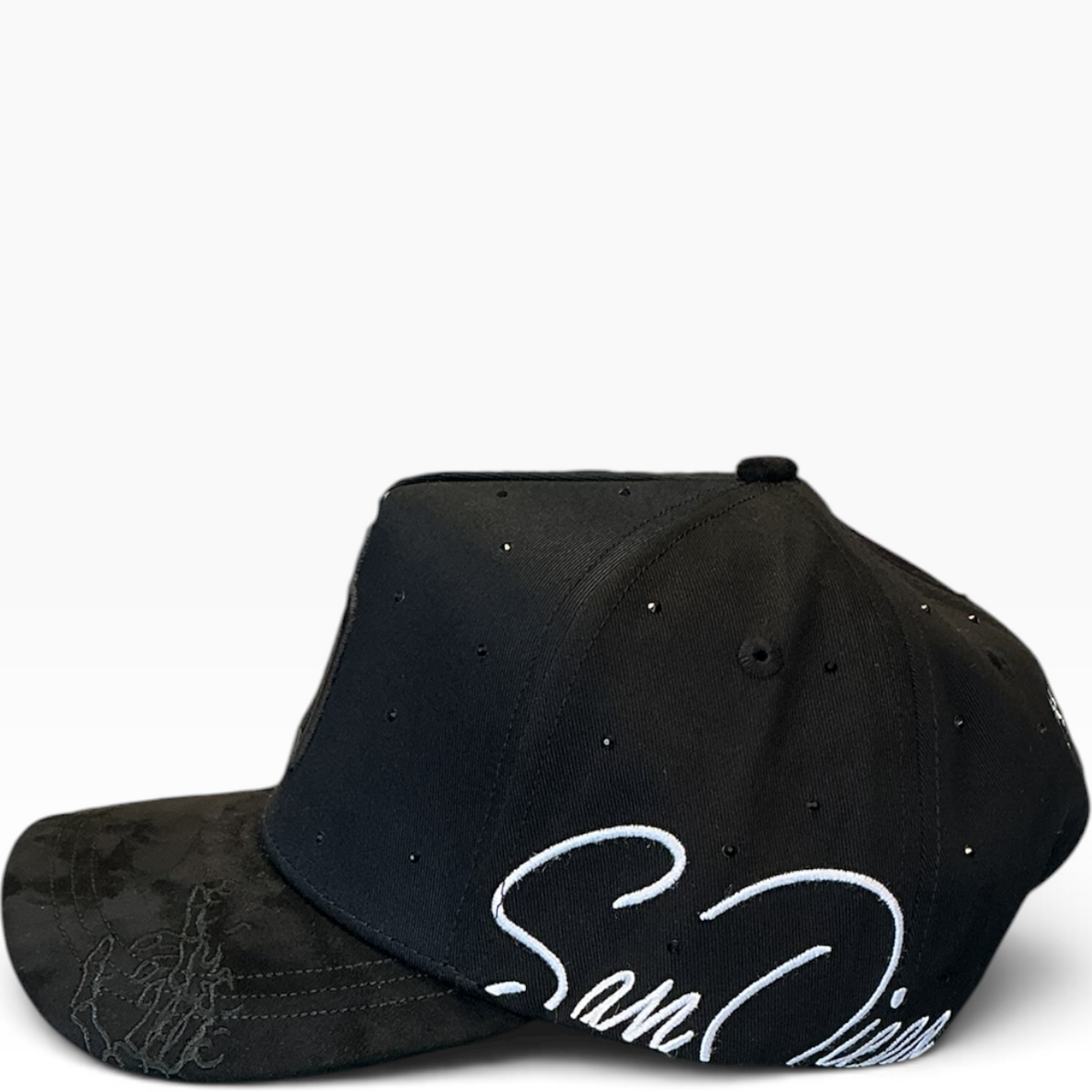 SD Padres skull snapback with San Diego script - side view