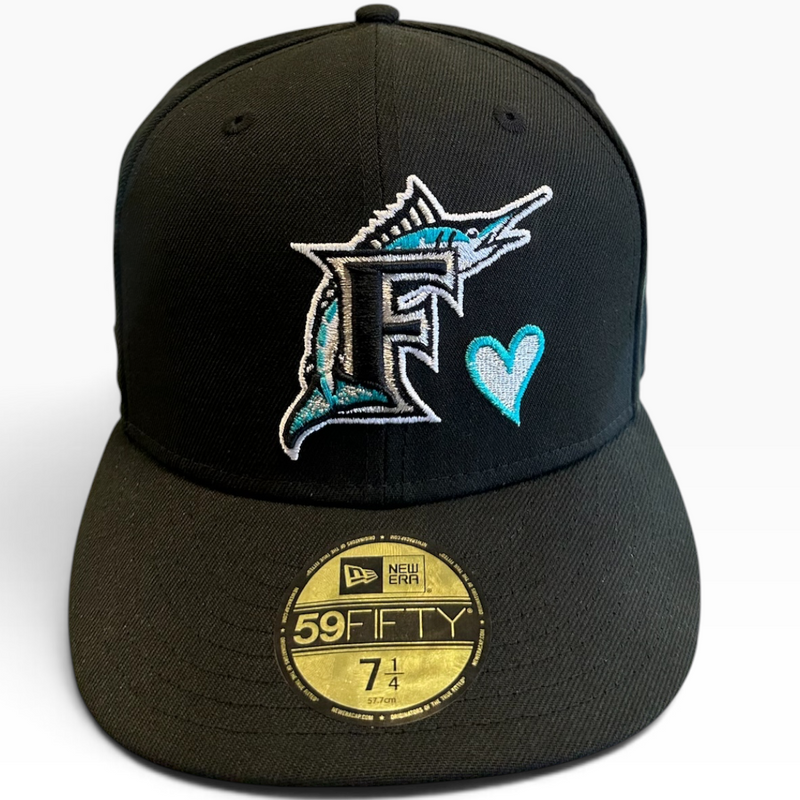 Florida Marlins Black/Teal New Era 59FIFTY fitted hat - side view