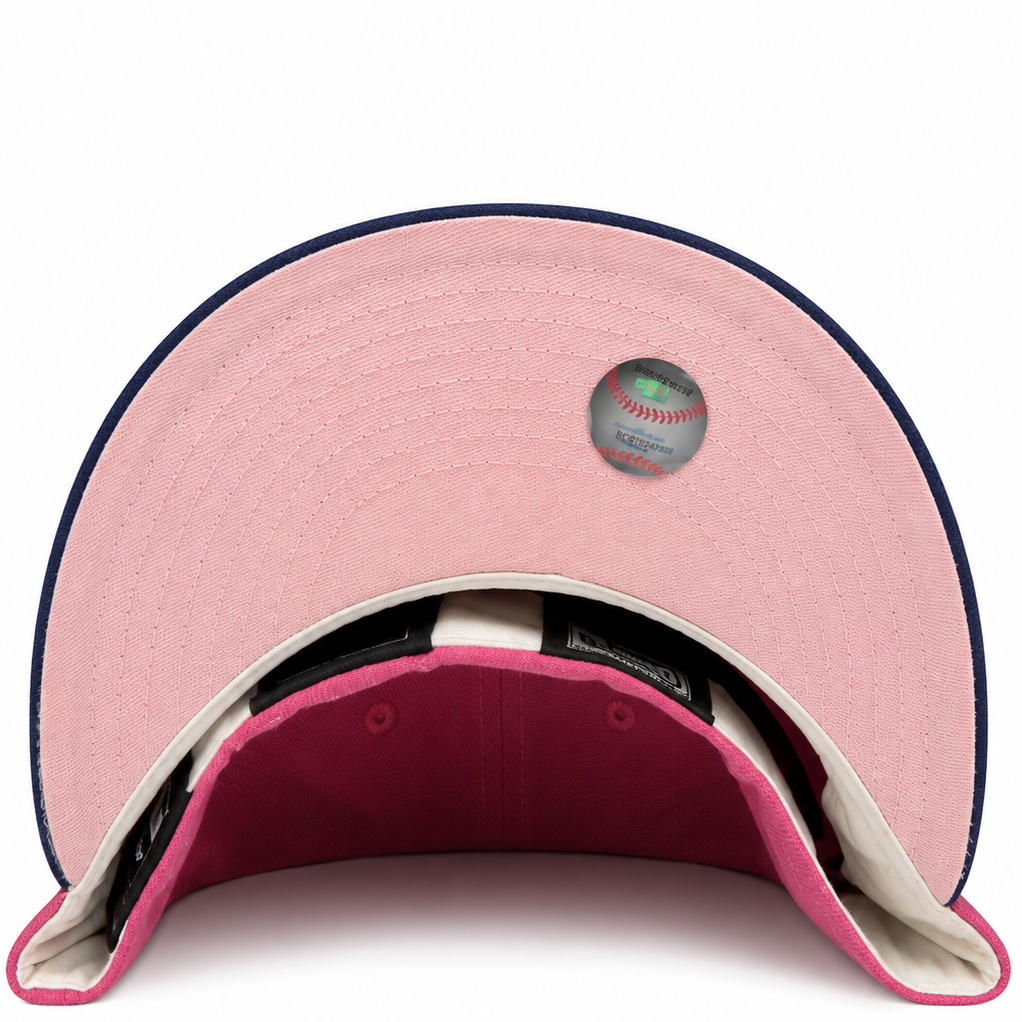 Seattle Mariners pink and purple New Era 59FIFTY fitted hat - detail view