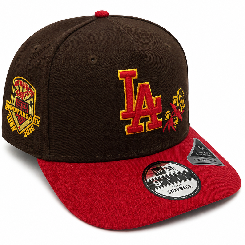 Los Angeles Dodgers brown and red 35th Anniversary New Era 9FIFTY A-Frame snapback hat - side view