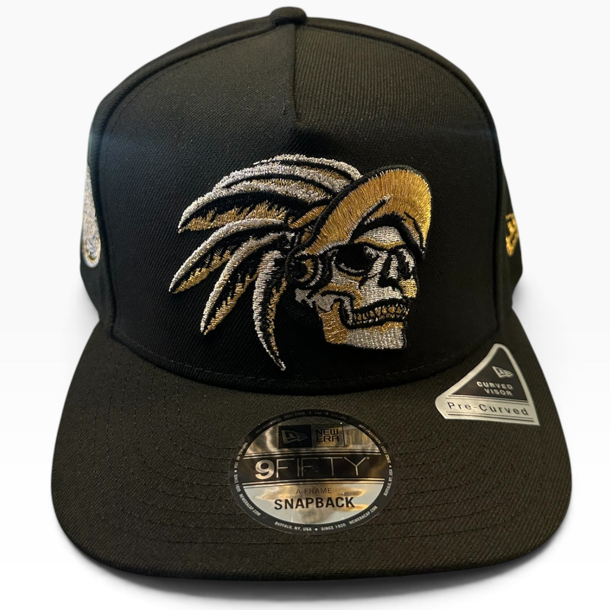 Skull Warrior Black & Gold New Era 9FIFTY A-Frame snapback hat - front view
