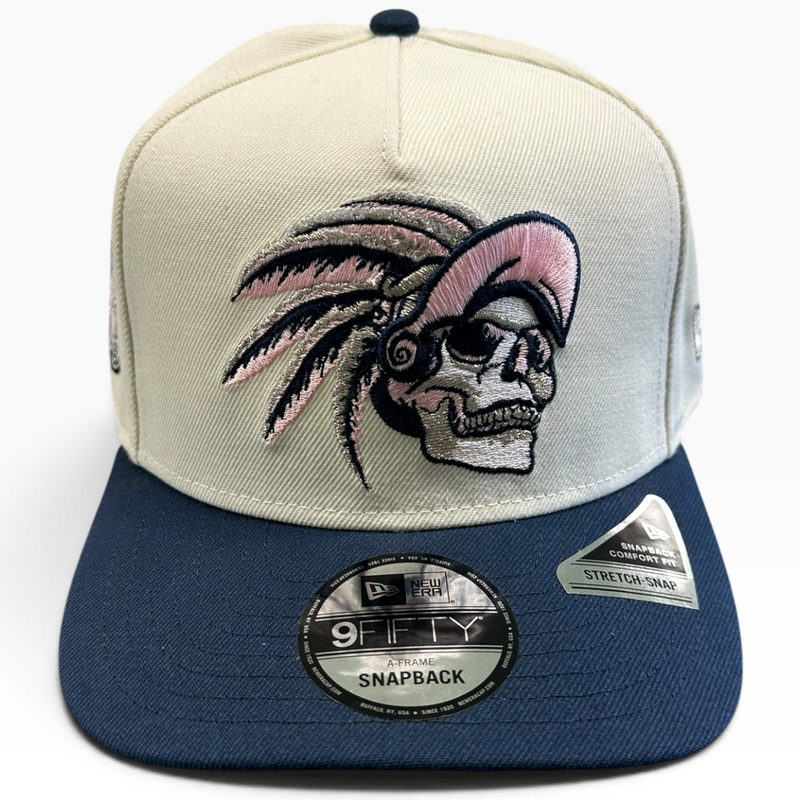 Native Skull Headdress cream navy and pink New Era 9FIFTY A-Frame snapback hat - side view