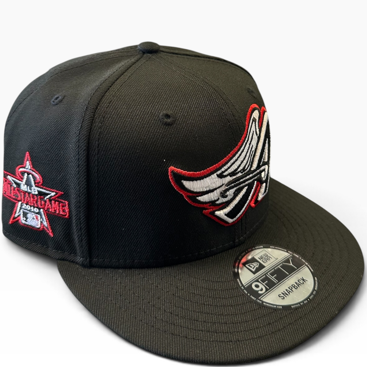 Angels winged A black snapback with All-Star Game side patch - side view