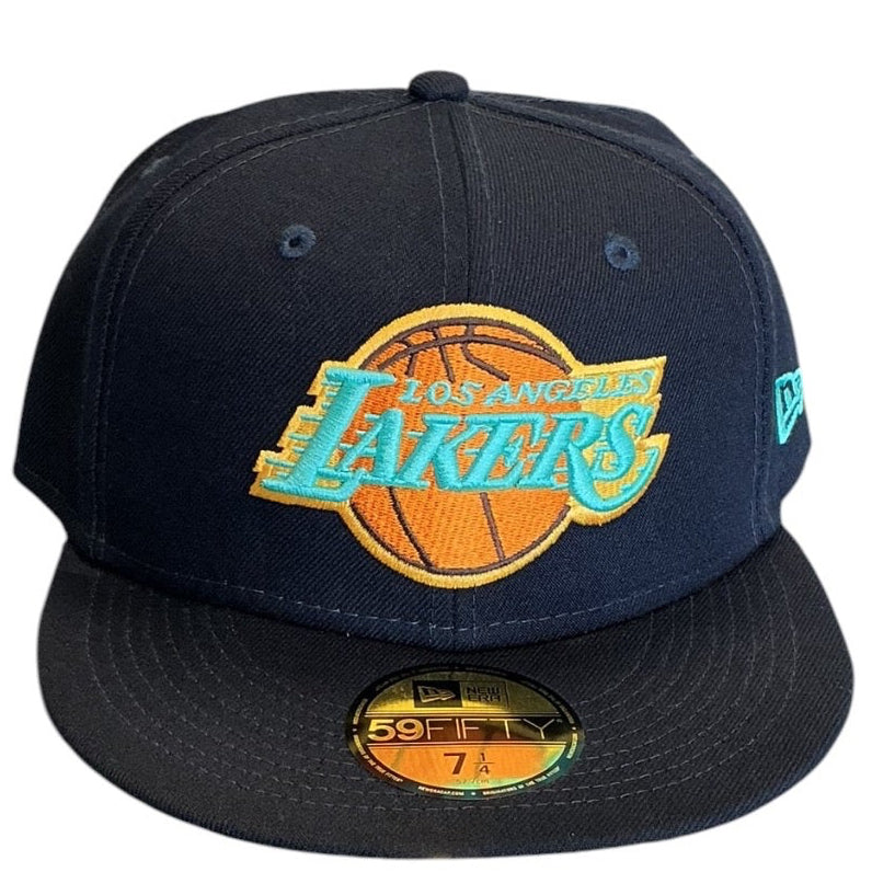 Los Angeles Lakers Black & Aqua New Era 59FIFTY fitted hat - side view