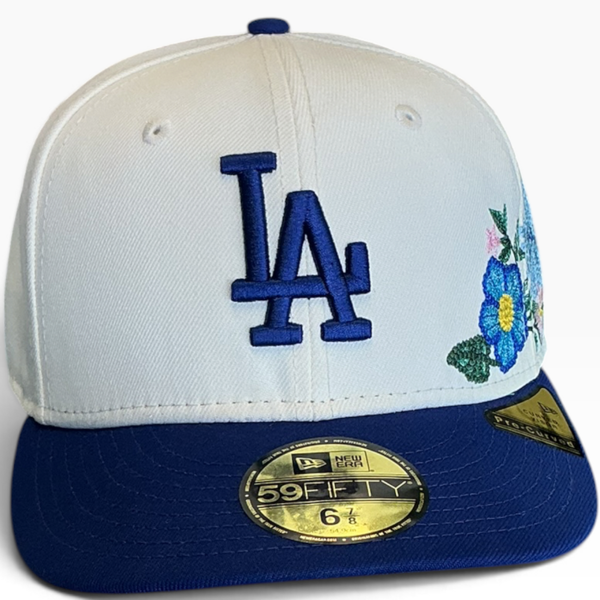 Los Angeles Dodgers Cream & Royal Blue Floral New Era 59FIFTY fitted hat - side view