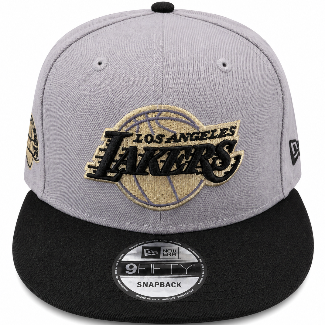 New Era Los Angeles Lakers 17X Champions gray and black 9FIFTY snapback hat - front view