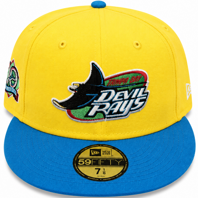 Tampa Bay Devil Rays yellow/blue New Era 59FIFTY fitted hat - side view