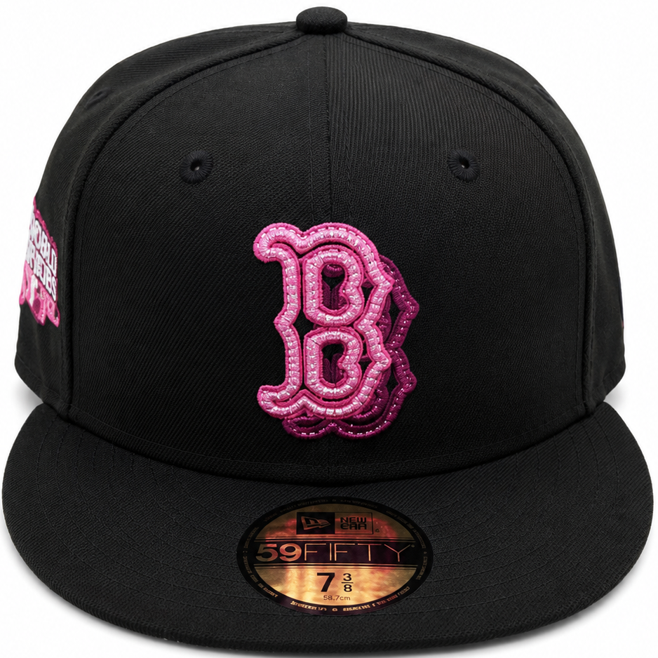 Boston Red Sox black and pink New Era 59FIFTY fitted hat - back view