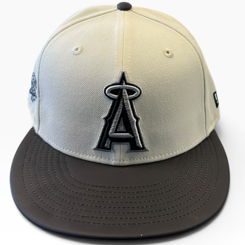 Los Angeles Angels cream and dark brown New Era snapback hat - back view