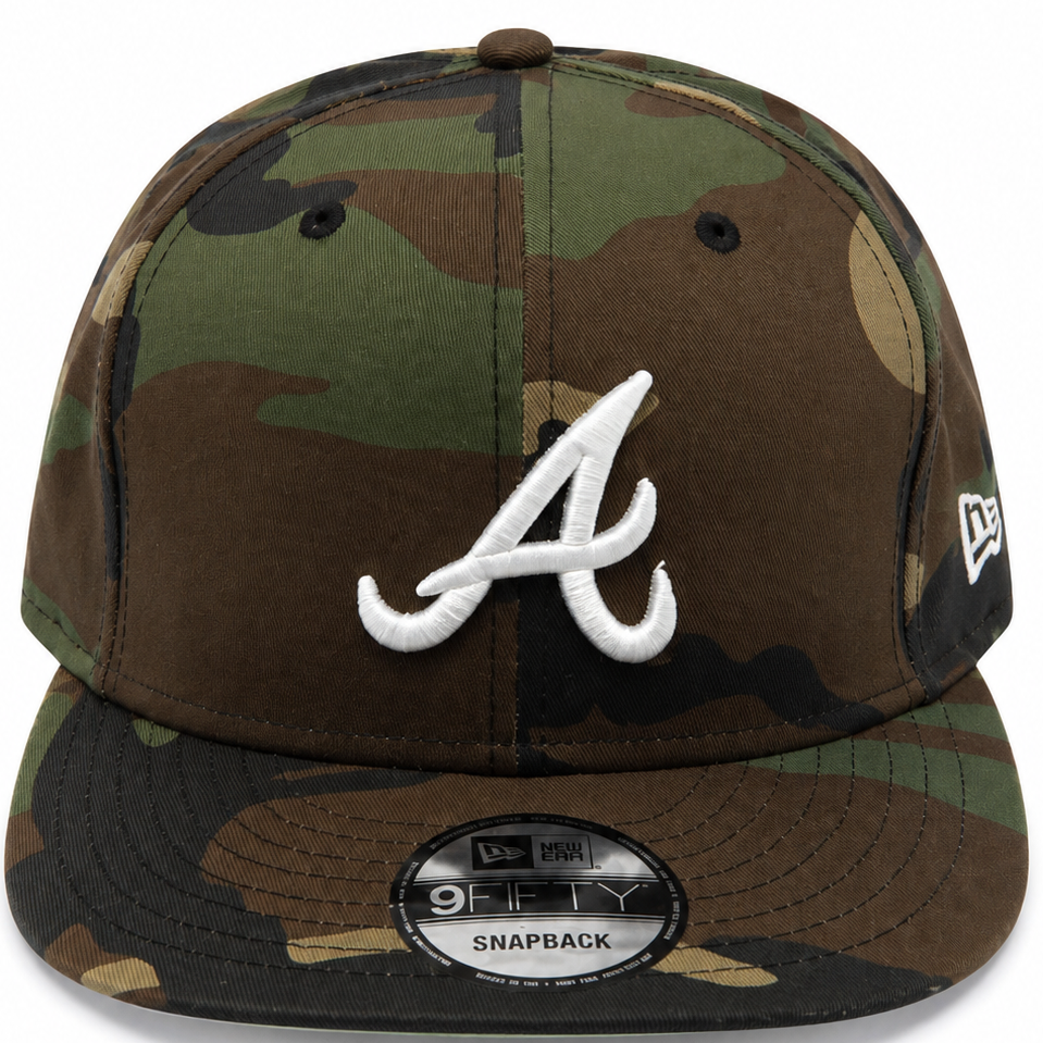 Atlanta Braves camo New Era 9FIFTY snapback hat - front view