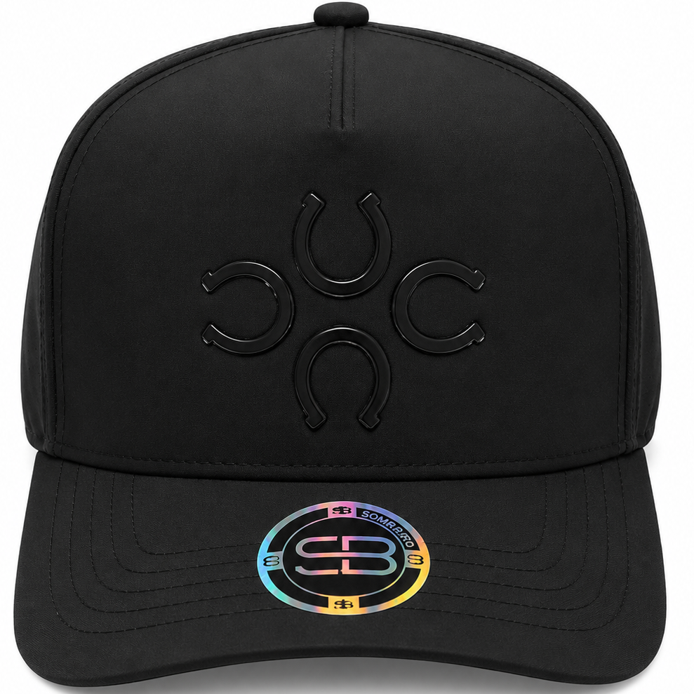 Sombrero Blanco Black Horseshoe Performance Cap – front view