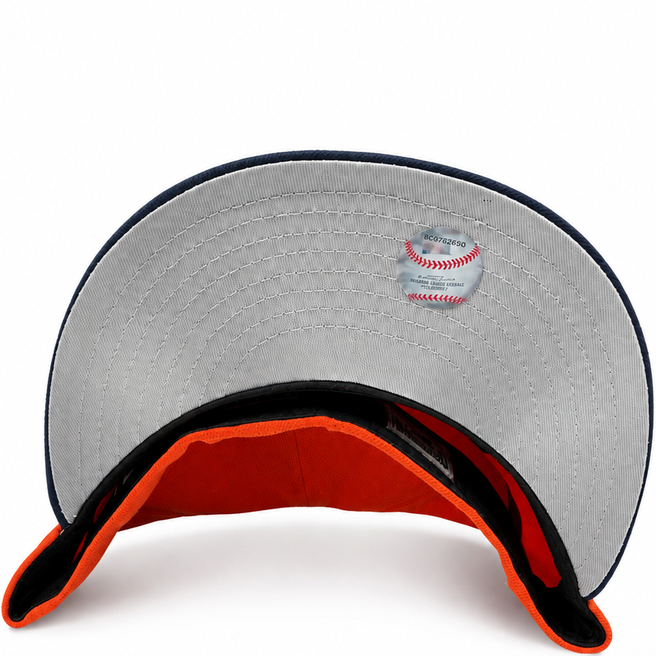 Florida Marlins orange and navy World Series New Era 59FIFTY fitted hat - detail view