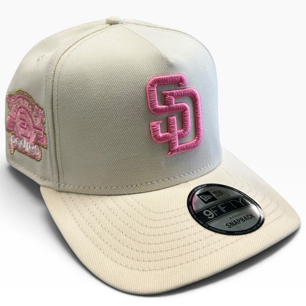 San Diego Padres Cream & Pink New Era 9FIFTY A-Frame snapback hat - front view