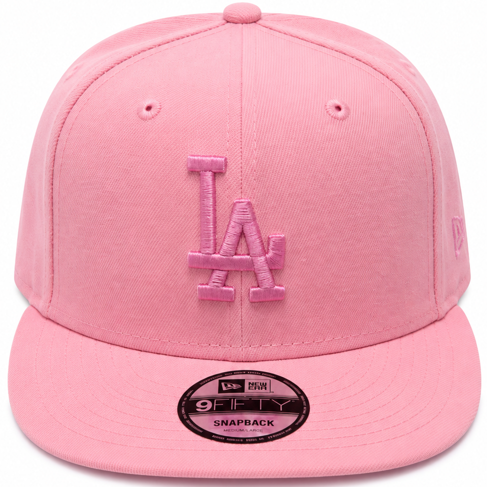 Pink Los Angeles Dodgers New Era 9FIFTY snapback hat - front view