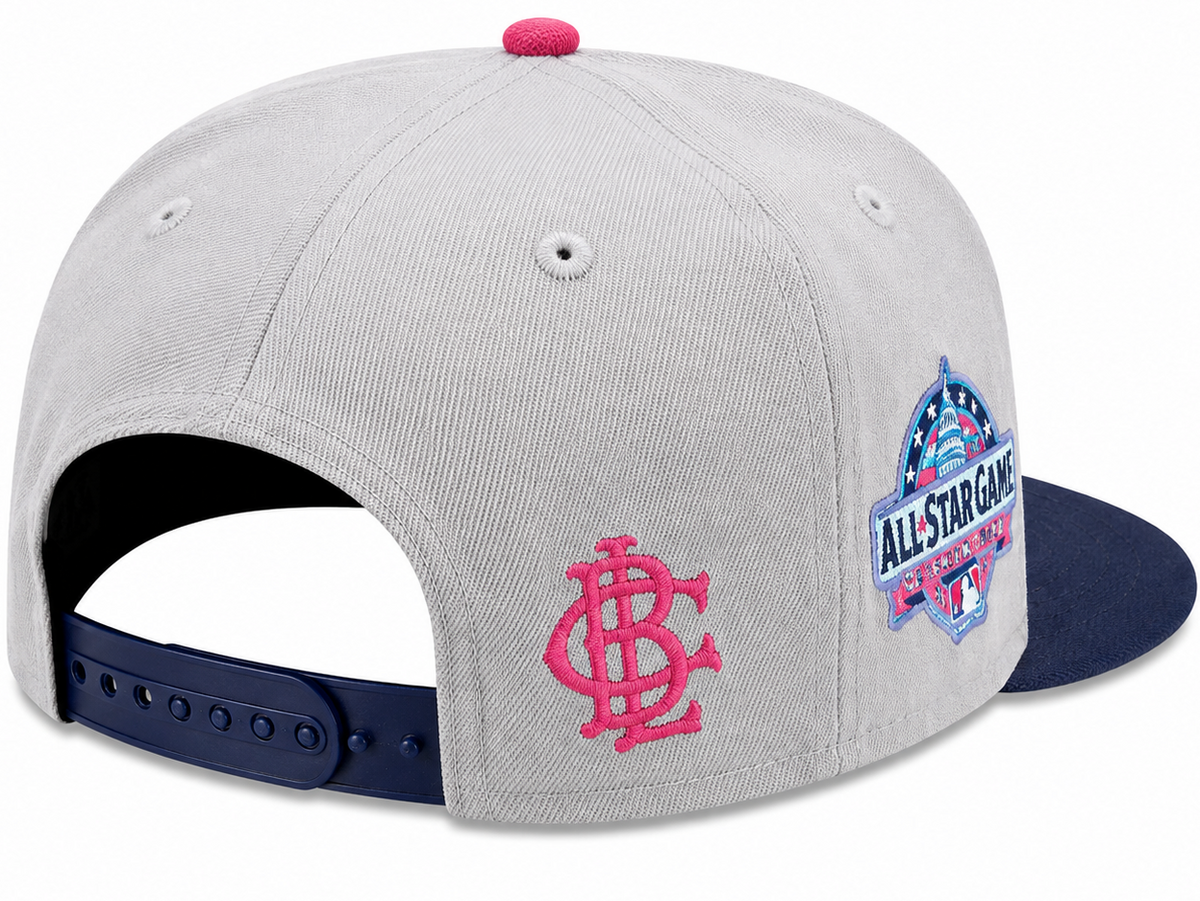 Nationals snapback showing green underbrim and navy closure - back view
