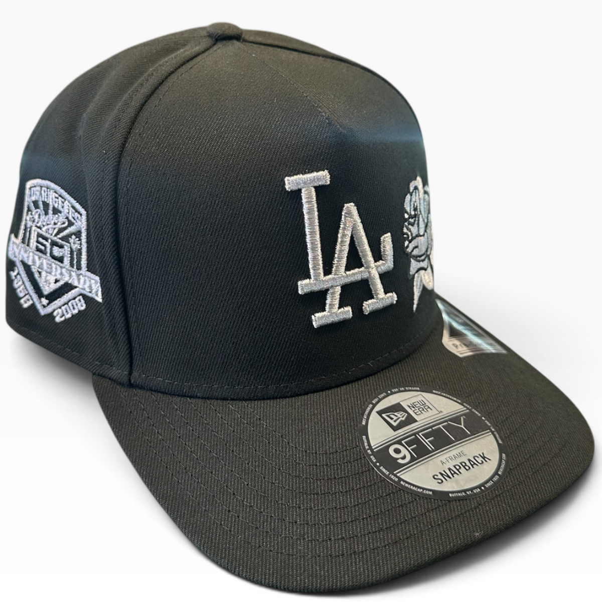 Los Angeles Dodgers LA Rose Black New Era 9FIFTY A-Frame snapback hat - side view