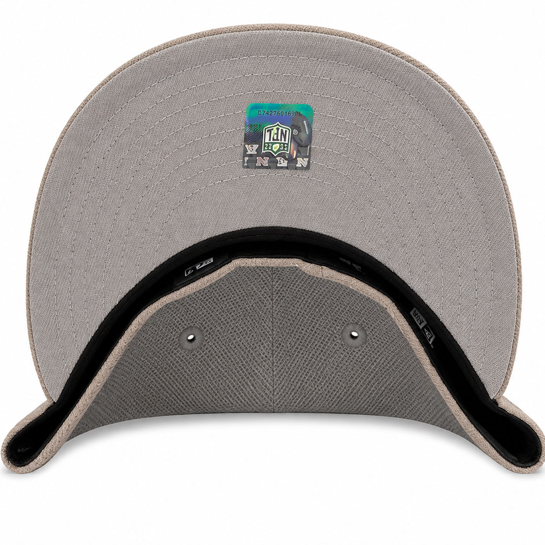 Las Vegas Raiders taupe and gray New Era 59FIFTY fitted hat - back view