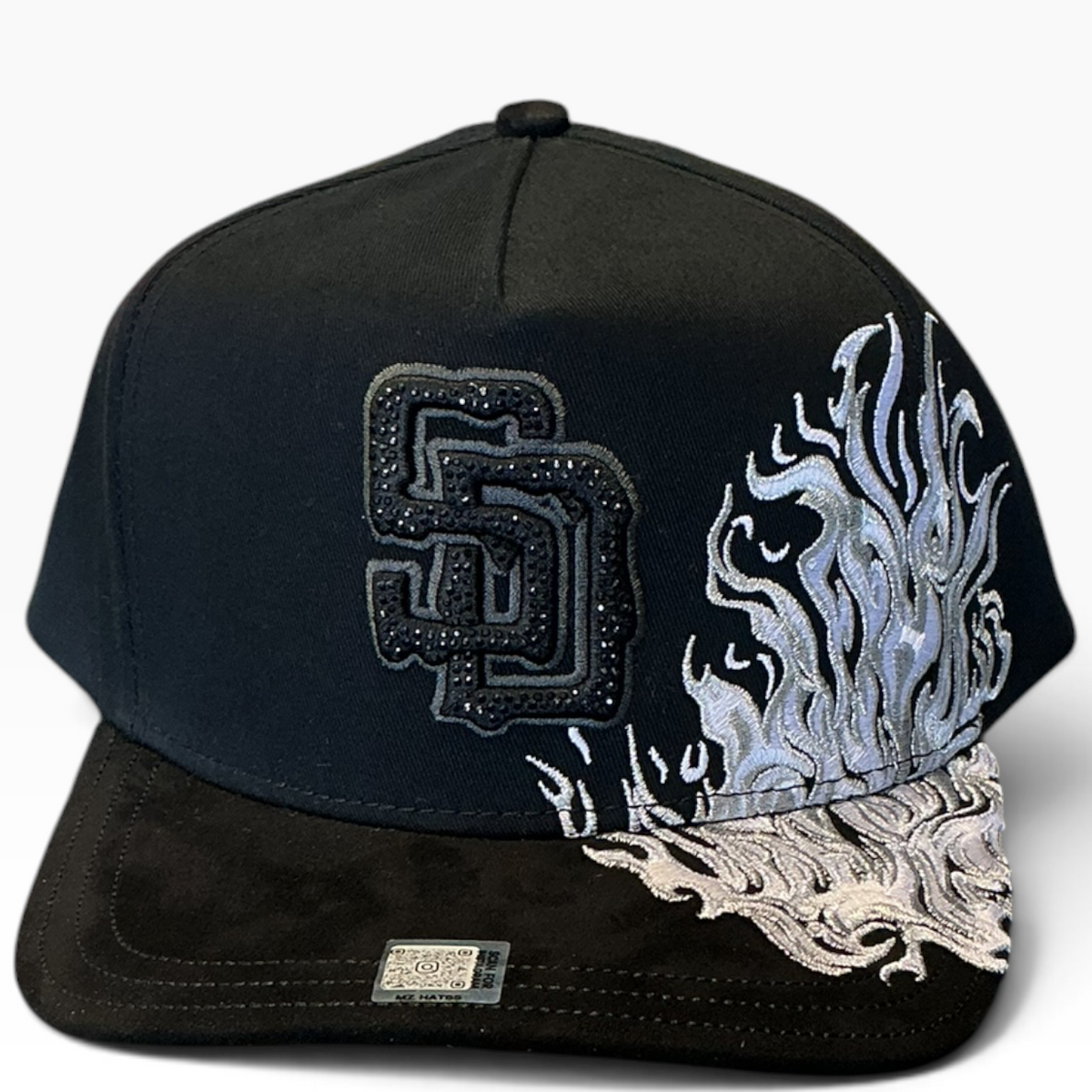 Padres flame snapback with San Diego back embroidery - back view