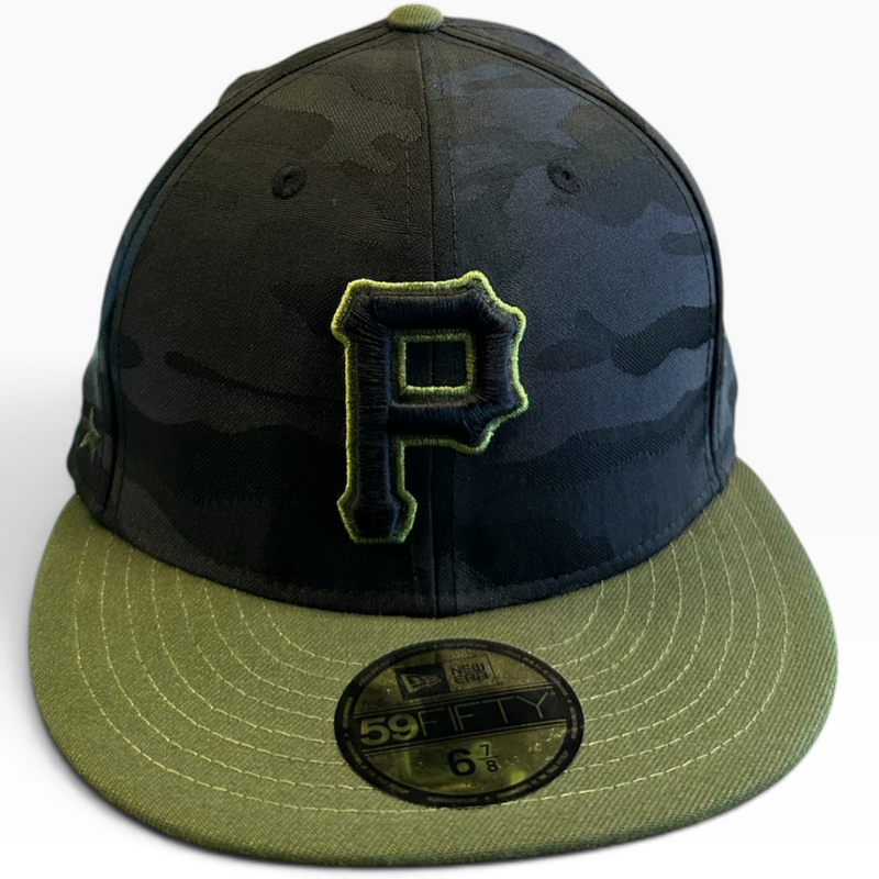 Pittsburgh Pirates Camo Olive New Era 59FIFTY fitted hat - side view