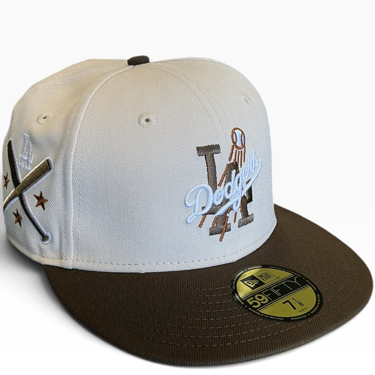 Los Angeles Dodgers Cream/Brown New Era 59FIFTY fitted hat - back view