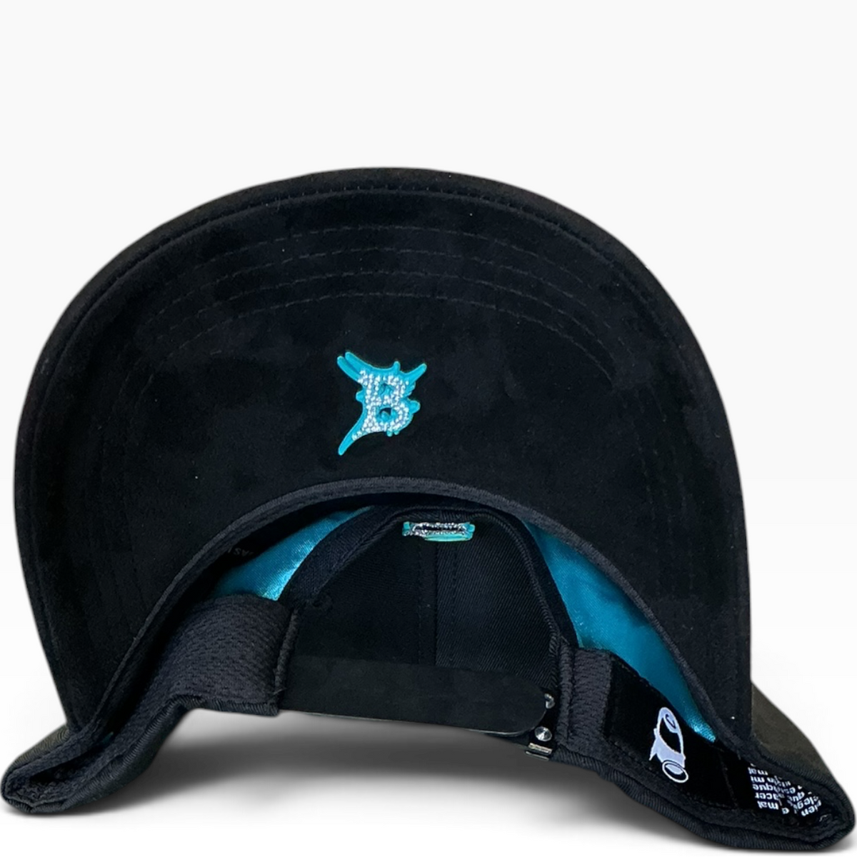 Barbas black and turquoise rhinestone cross hat - front view