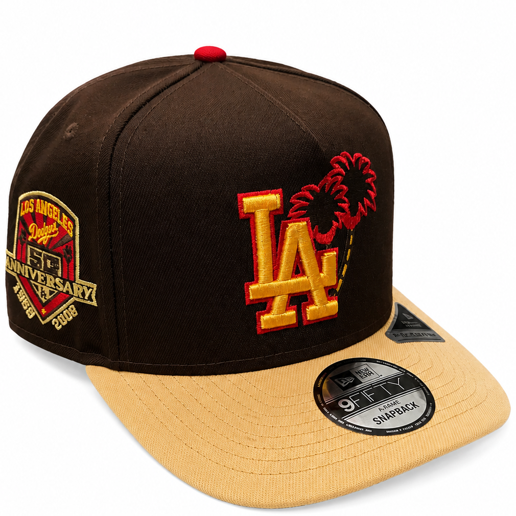 Los Angeles Dodgers brown/tan/red New Era 9FIFTY A-Frame snapback hat - side view