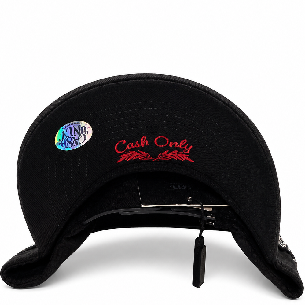 Cash Only Tokyo Lucky Cat black cap with lucky cat design - front view