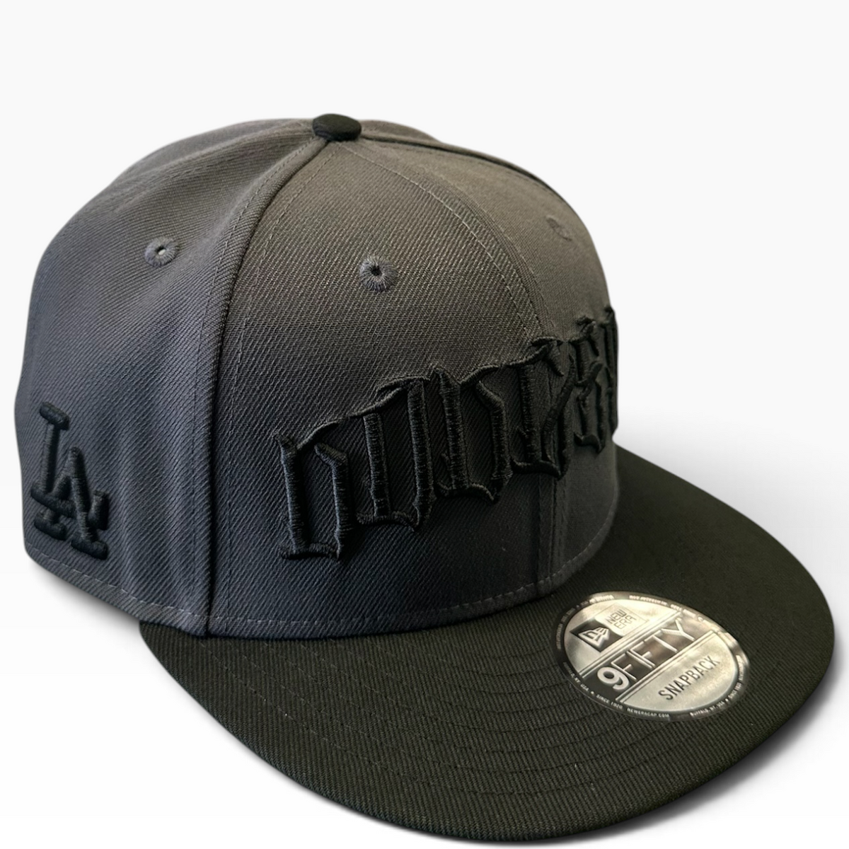 Dodgers Gothic lettering gray and black snapback - alternate view