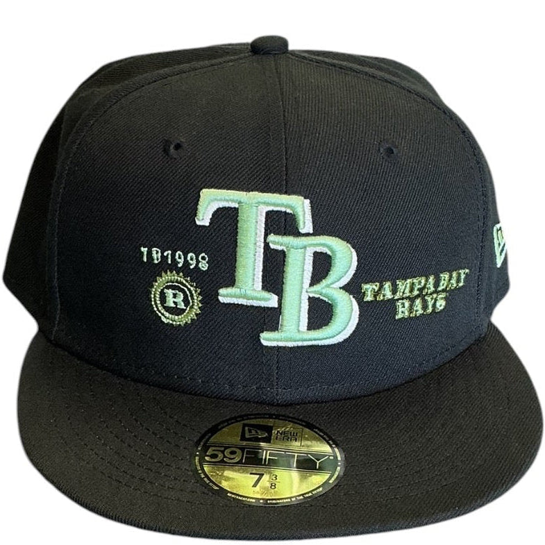 Tampa Bay Rays Black & Mint Green New Era 59FIFTY fitted hat - side view