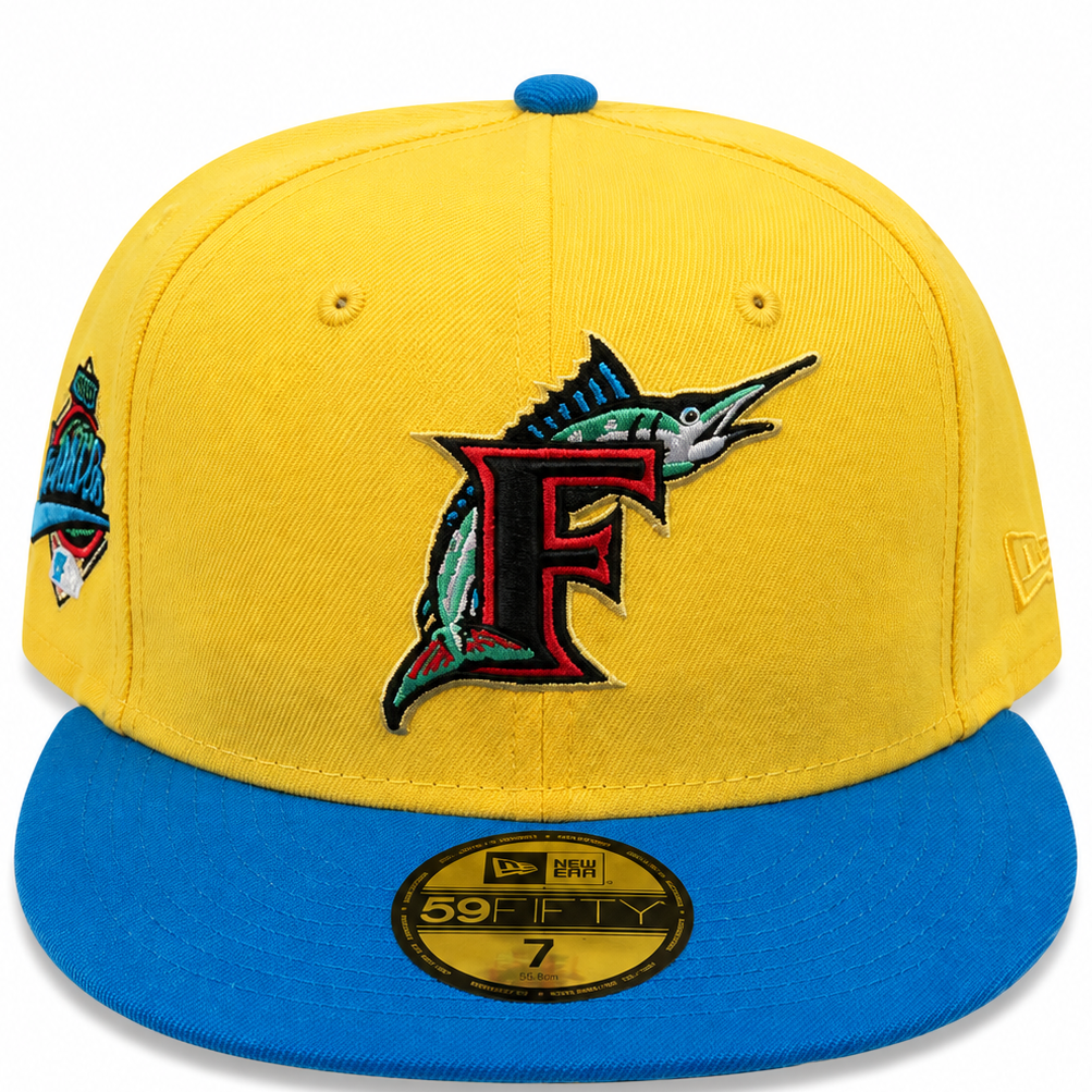 Florida Marlins Yellow/Blue New Era 59FIFTY fitted hat - side view