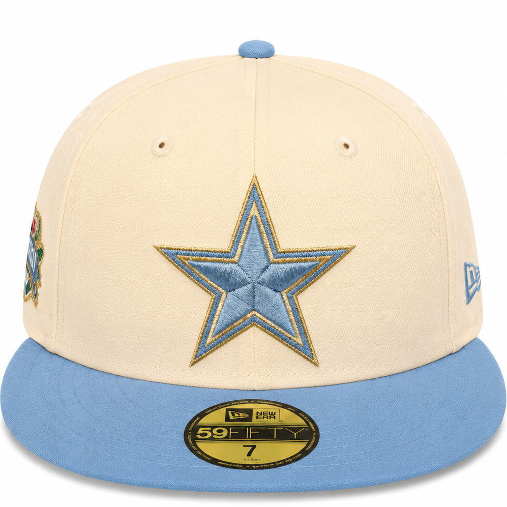 Dallas Cowboys cream/light blue New Era 59FIFTY fitted hat - front view
