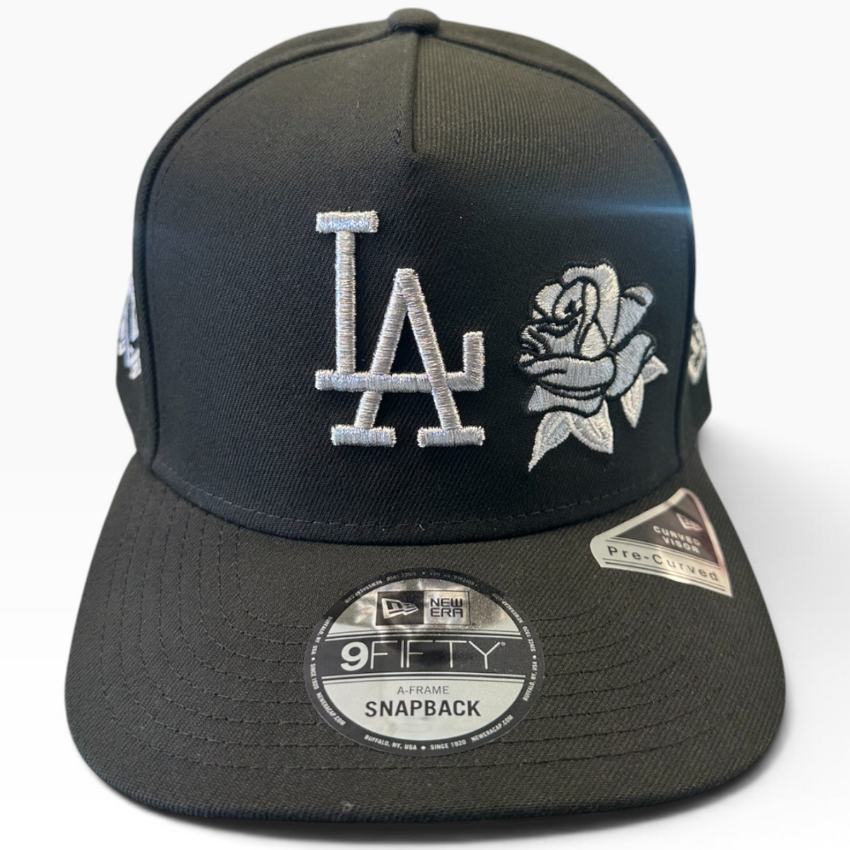 Los Angeles Dodgers LA Rose Black New Era 9FIFTY A-Frame snapback hat - front view