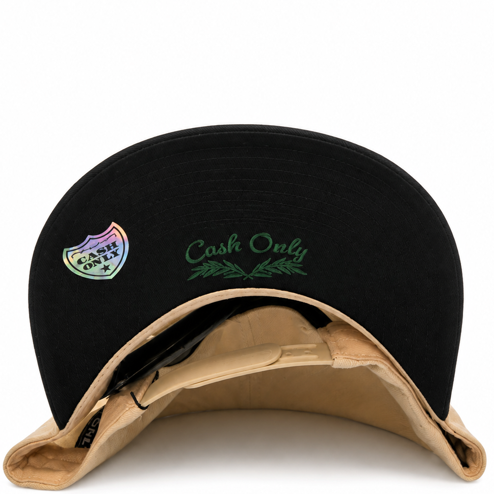 Cash Only Diamond Money Man tan and black snapback hat - front view