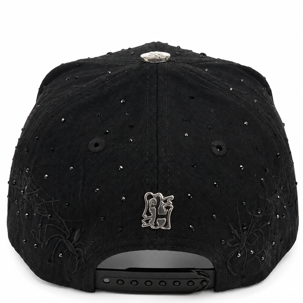 Black NY spiderweb snapback - detail view