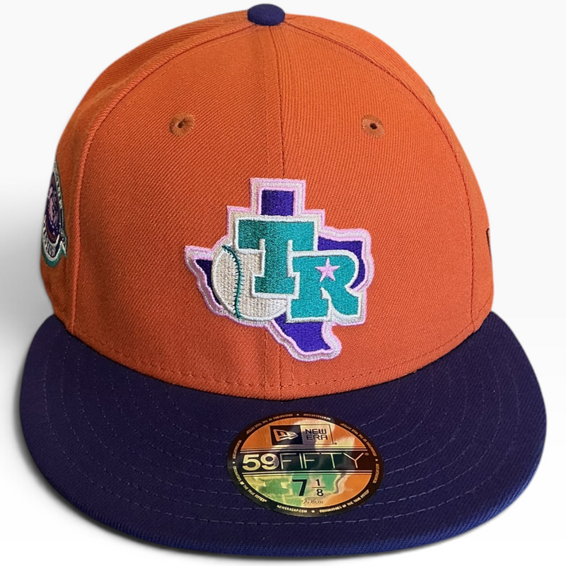 Texas Rangers Burnt Orange/Purple New Era 59FIFTY fitted hat - side view