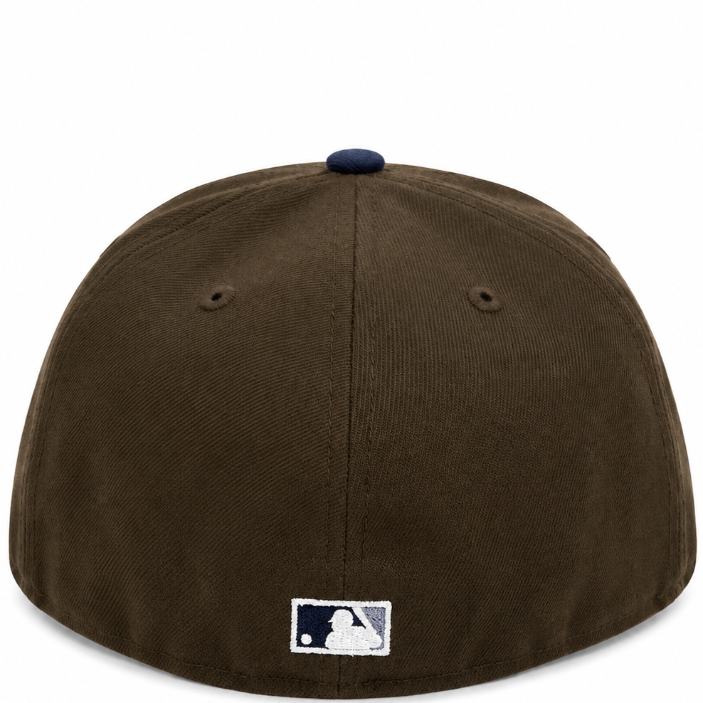 New York Yankees dark brown and navy New Era 59FIFTY fitted hat - front view