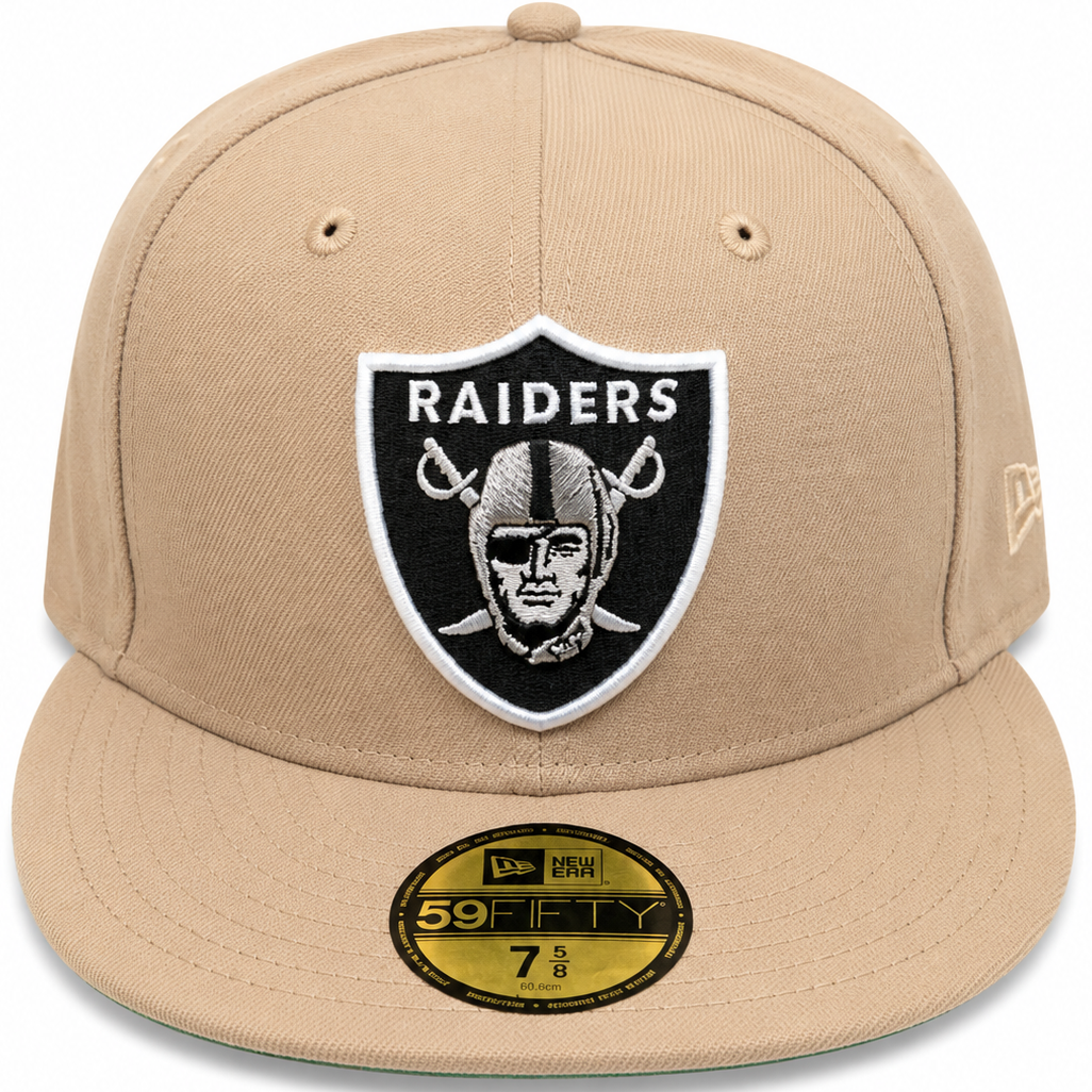 Las Vegas Raiders tan New Era 59FIFTY fitted hat - side view